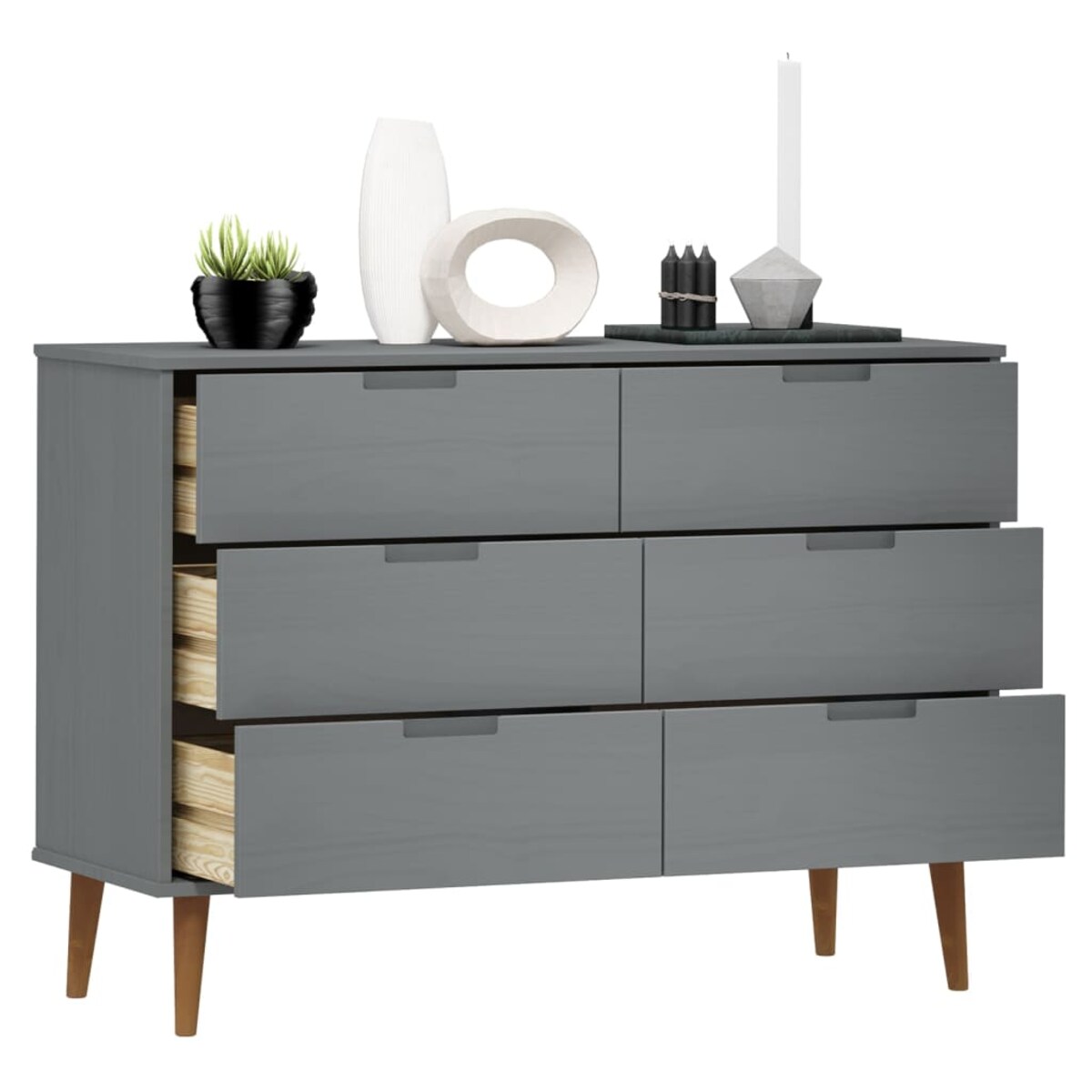 vidaXL Komoda MOLDE, szara, 113x40x80 cm, lite drewno sosnowe