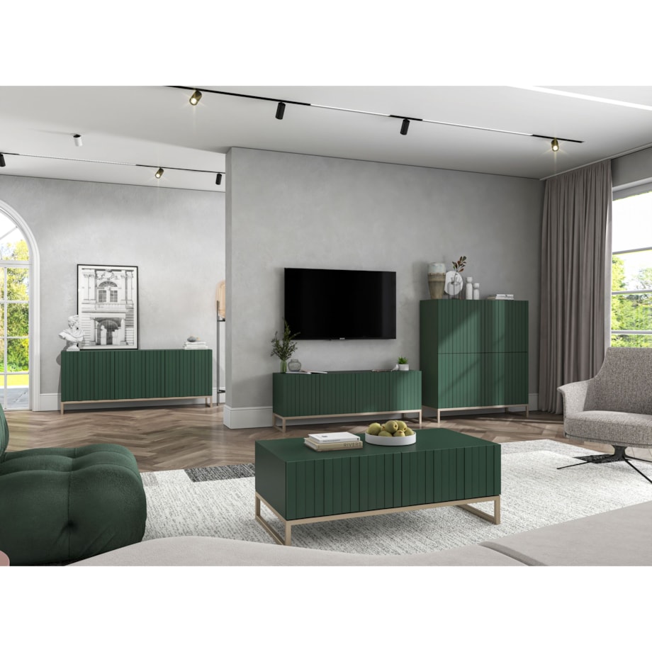 Komoda Glamour RTV Glamour Butelkowa Zieleń Ryflowane Fronty 112 cm