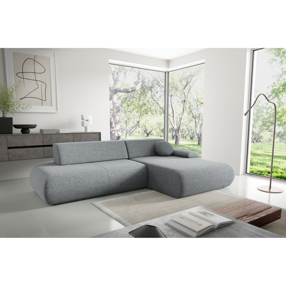 Narożnik rozkładany PENTI z pojemnikiem na pościel, prawy, ciemno-szary