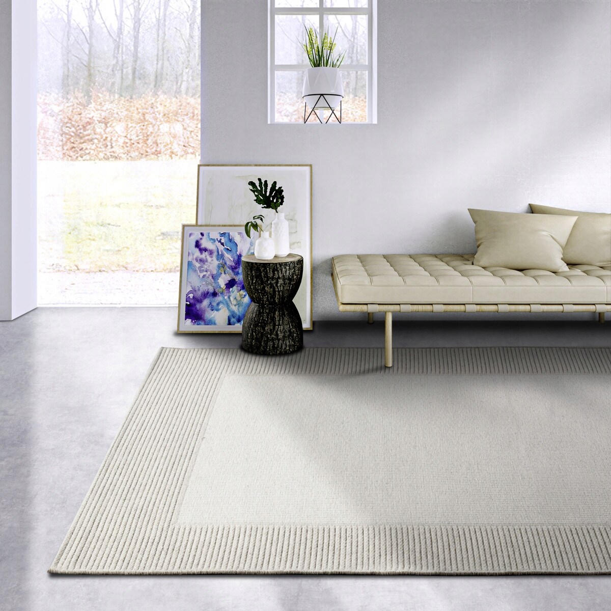 Dywan wełniany pętelkowy 200x290cm, ręcznie tkany kremowy jednokolorowy