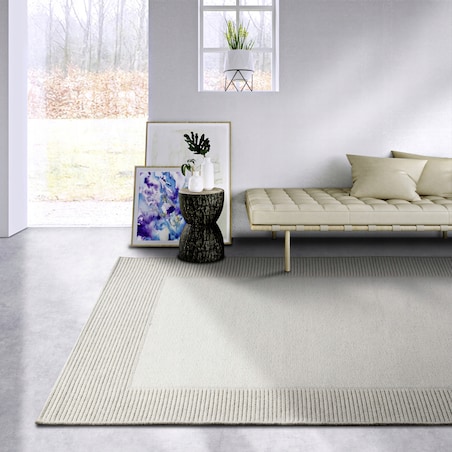 Dywan wełniany pętelkowy 200x290cm, ręcznie tkany kremowy jednokolorowy