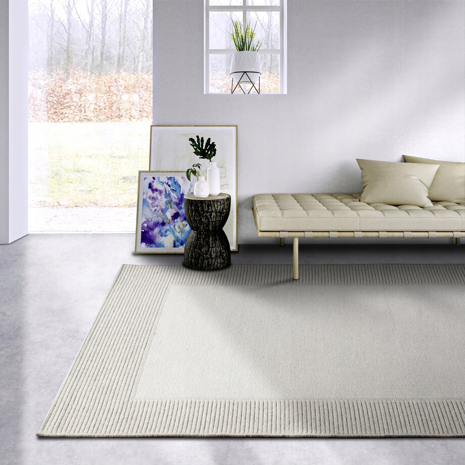 Dywan wełniany pętelkowy 200x290cm, ręcznie tkany kremowy jednokolorowy
