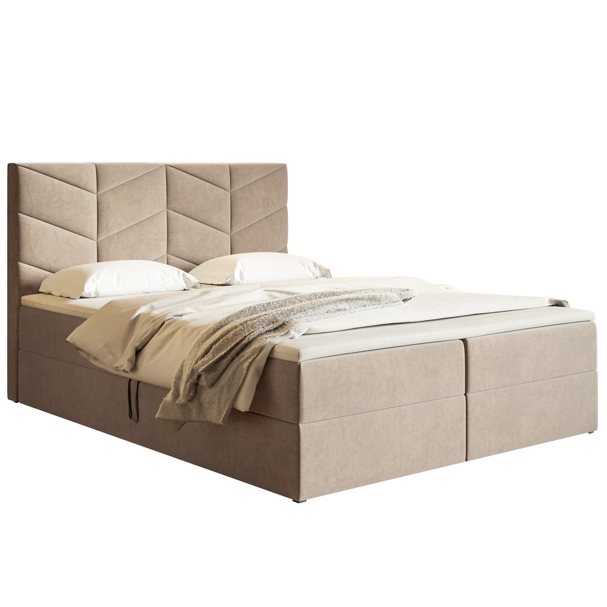 Łóżko kontynentalne G3 do sypialni 160x200 z pojemnikiem i materacem-beżowe