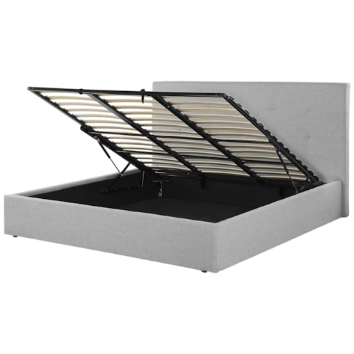 Łóżko z pojemnikiem tapicerowane 180 x 200 cm szare LORIENT