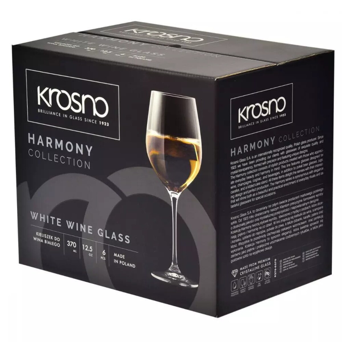 Kieliszki do Wina Białego Wody Krosno Harmony 6 x 370 ml Klasyczne Zestaw