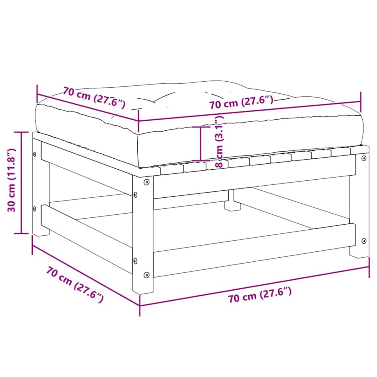 vidaXL Stołek ogrodowy z poduszką, czarny, lite drewno sosnowe