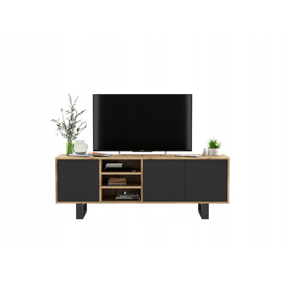 Szafka RTV Loft Komoda Industrialna Czarny MAT Dąb Wotan 150 cm