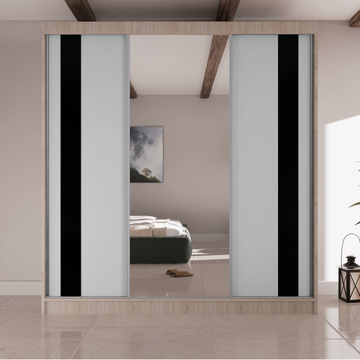 Szafa przesuwna COMODO V200 z lustrem do przedpokoju, garderoby- sonoma