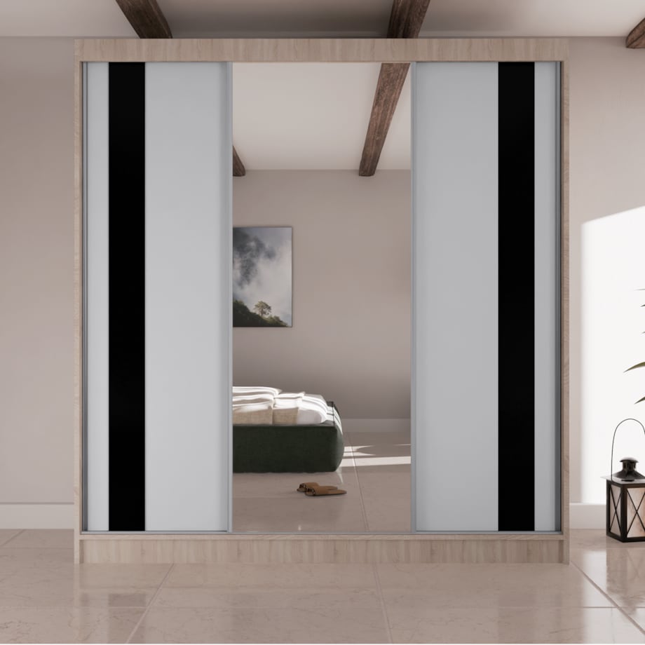 Szafa przesuwna COMODO V200 z lustrem do przedpokoju, garderoby- sonoma