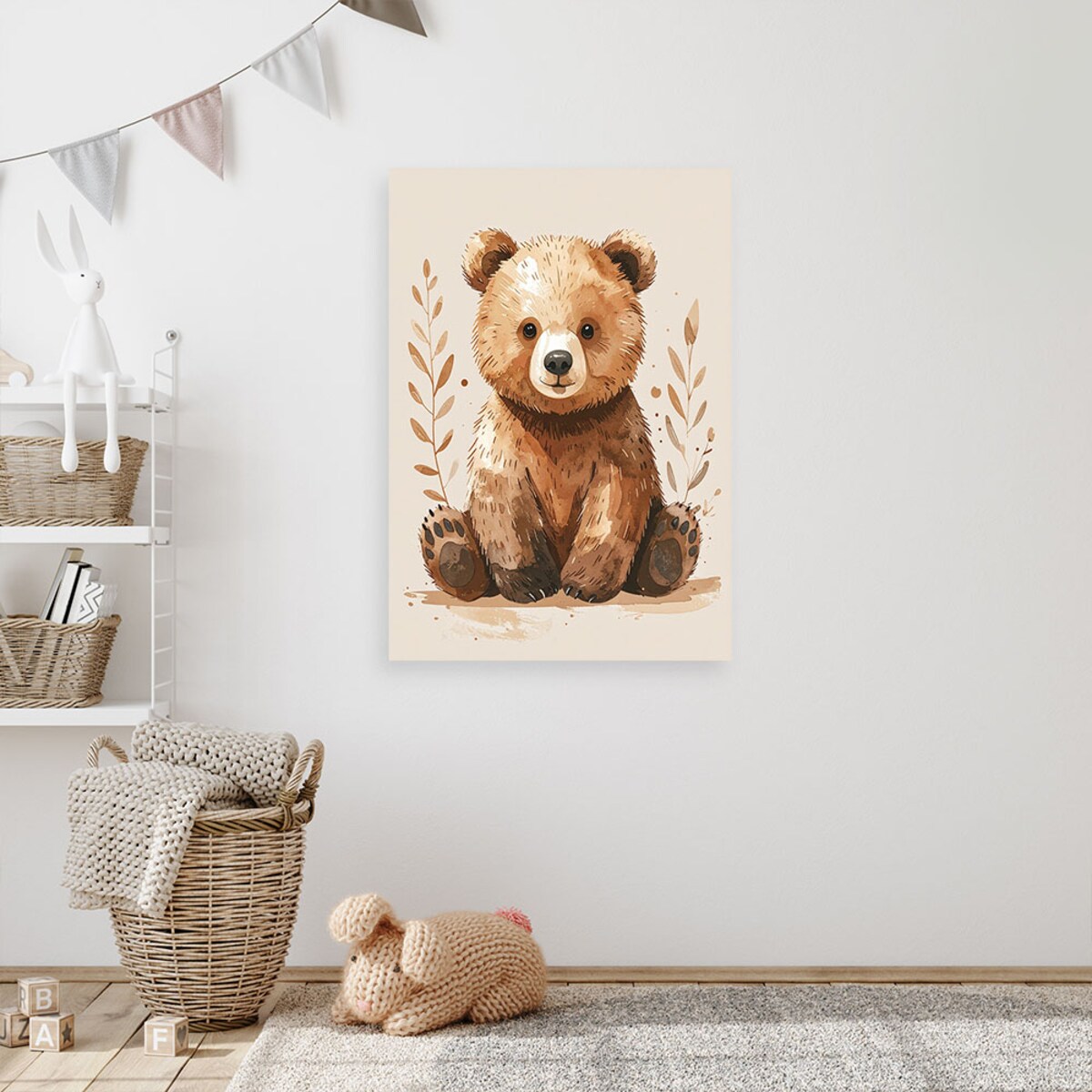 Obraz do pokoju dziecka niemowlaka, Mały niedzwiedź zwierzęta leśne 70x100 cm