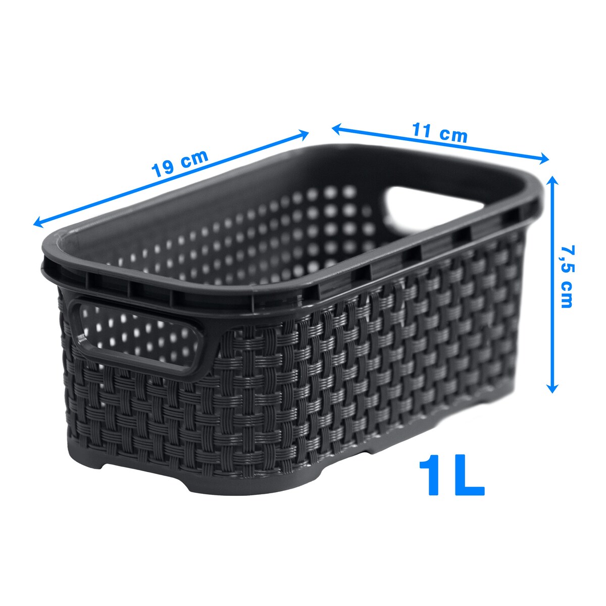 Koszyk Ratanowy Plastikowy 1 L Na Kosmetyki Do Łazienki Pudełko Pojemnik Rattanowy Antracyt