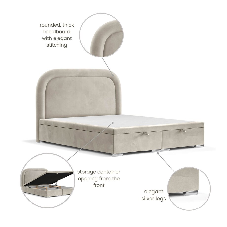 Łóżko tapicerowane HARMONY 200x200 z pojemnikiem, Jasny Beż, tkanina Uttario 2979