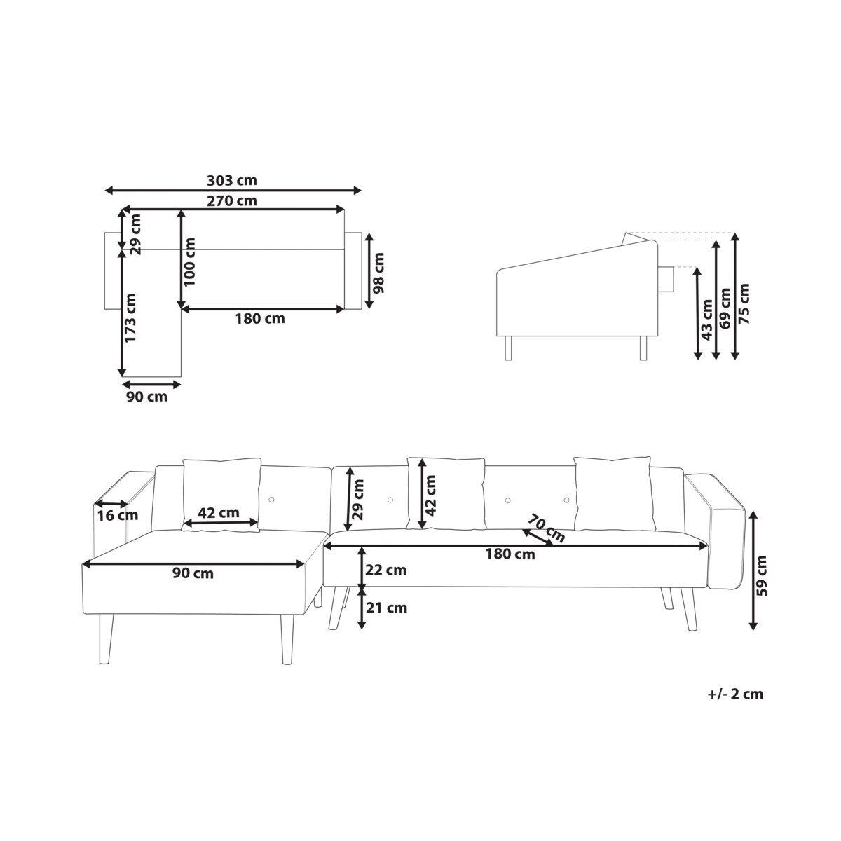 Sofa narożna VADSO Boucle Złamana biel dla 4 osób Prawostronny