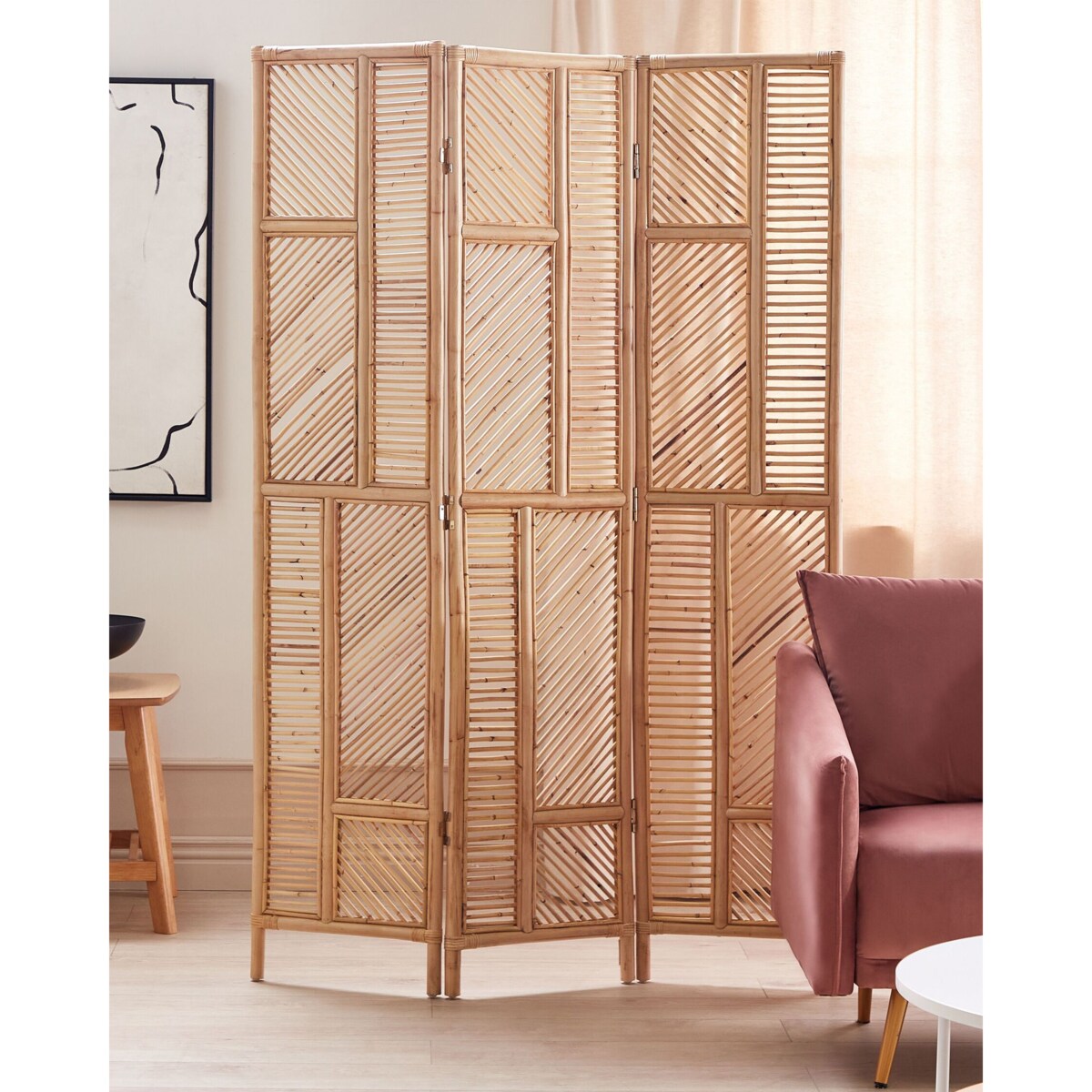 3-panelowy składany parawan pokojowy rattanowy 117 x 180 cm naturaly LAMEZIA