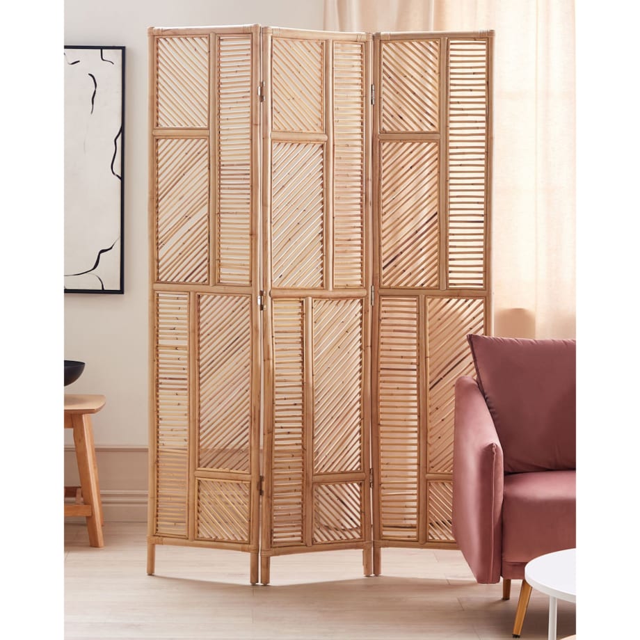 3-panelowy składany parawan pokojowy rattanowy 117 x 180 cm naturaly LAMEZIA