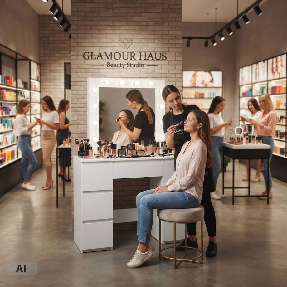 Toaletka kosmetyczna z dużym lustrem do makijażu LED biała FUNFIT