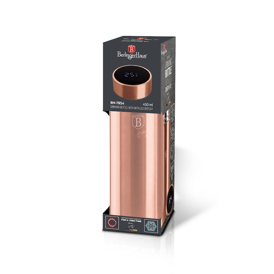 Inteligentny termos stalowy 0.45L z wskaźnikiem temperatury LED BERLINGER HAUS Rose Gold