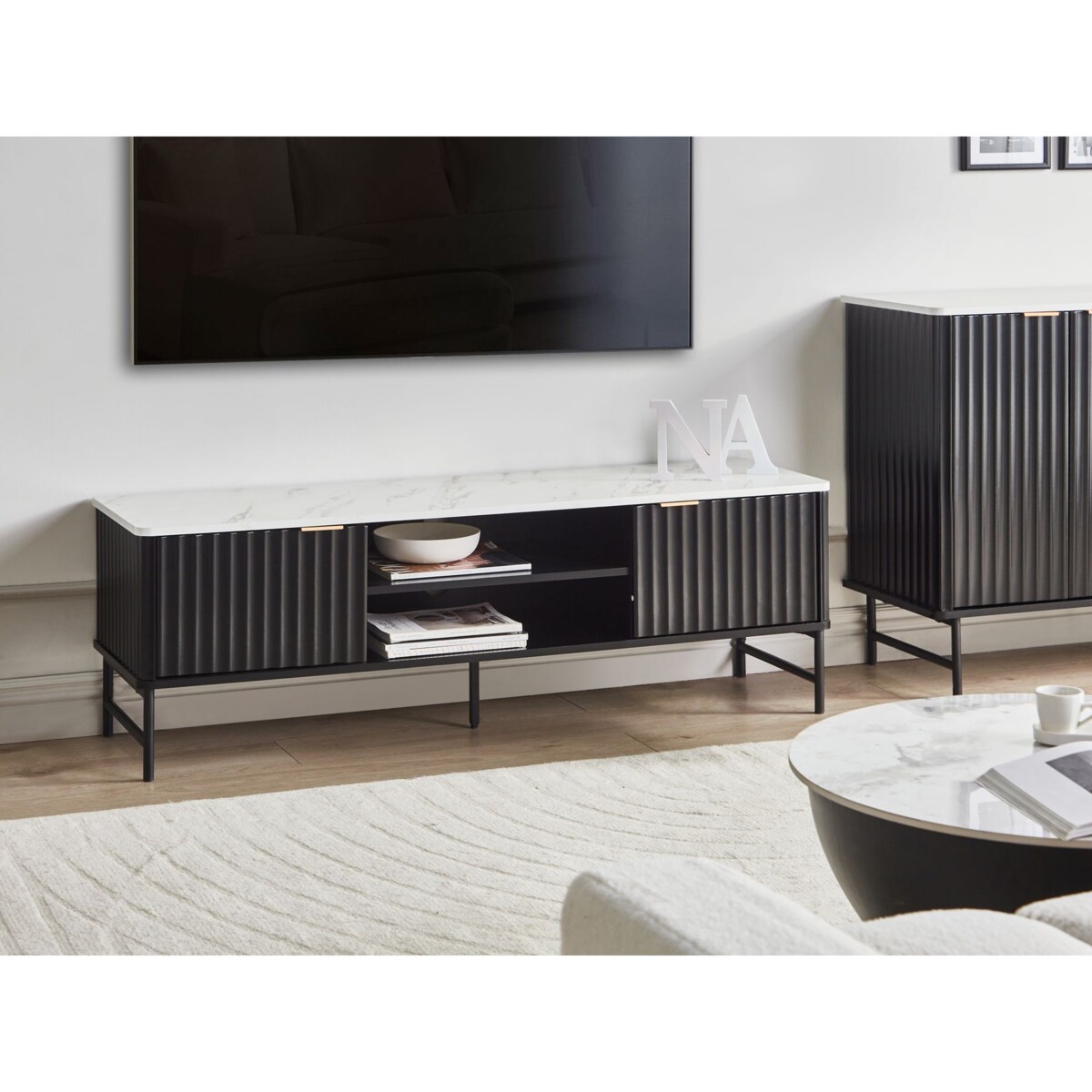 Szafka RTV GLASTONBURY Biały marmur