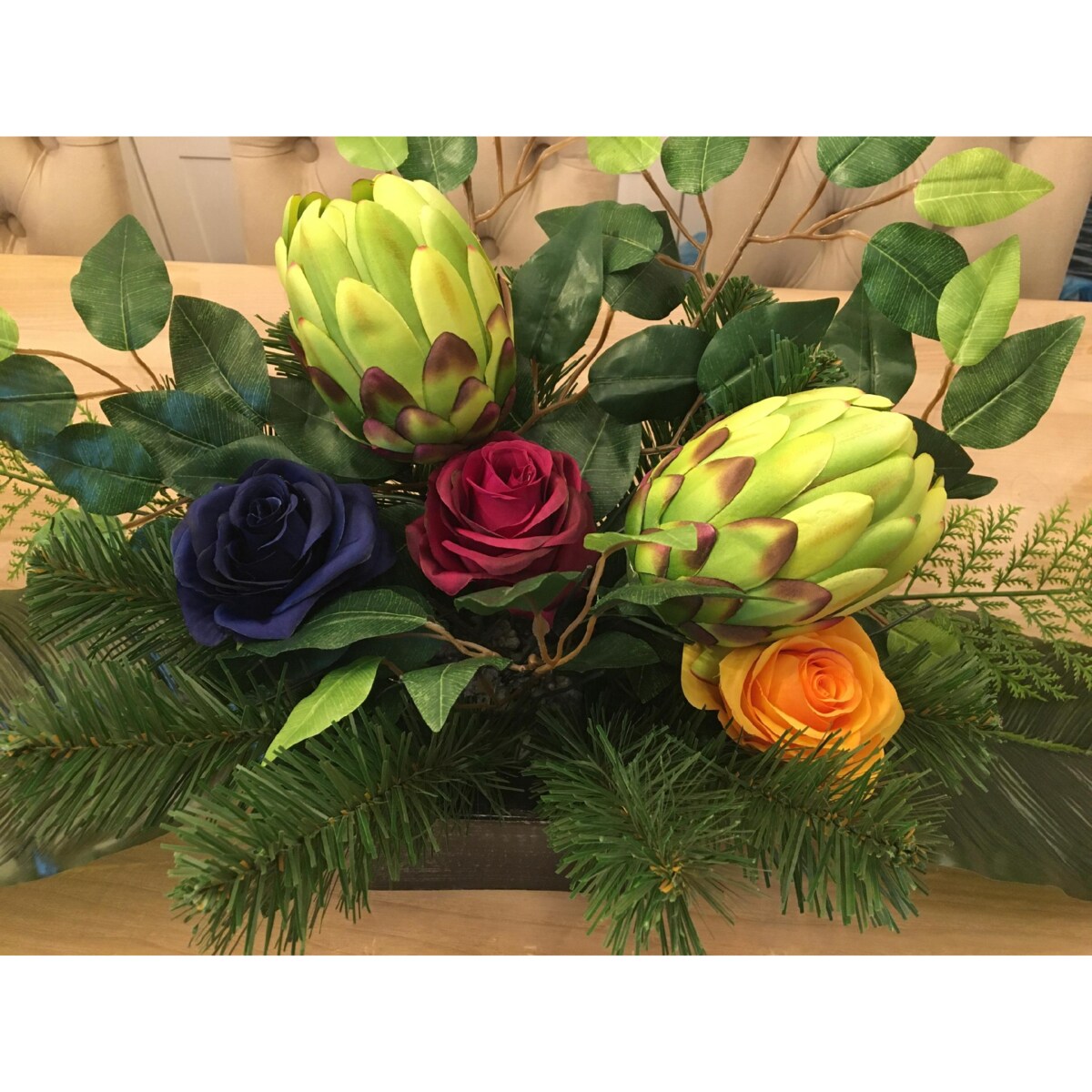 SZTUCZNY KWIAT PROTEA karczoch DUŻY zielony stroik dodatek wiązanka bukiet