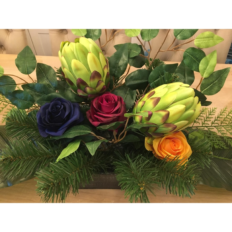 SZTUCZNY KWIAT PROTEA karczoch DUŻY zielony stroik dodatek wiązanka bukiet