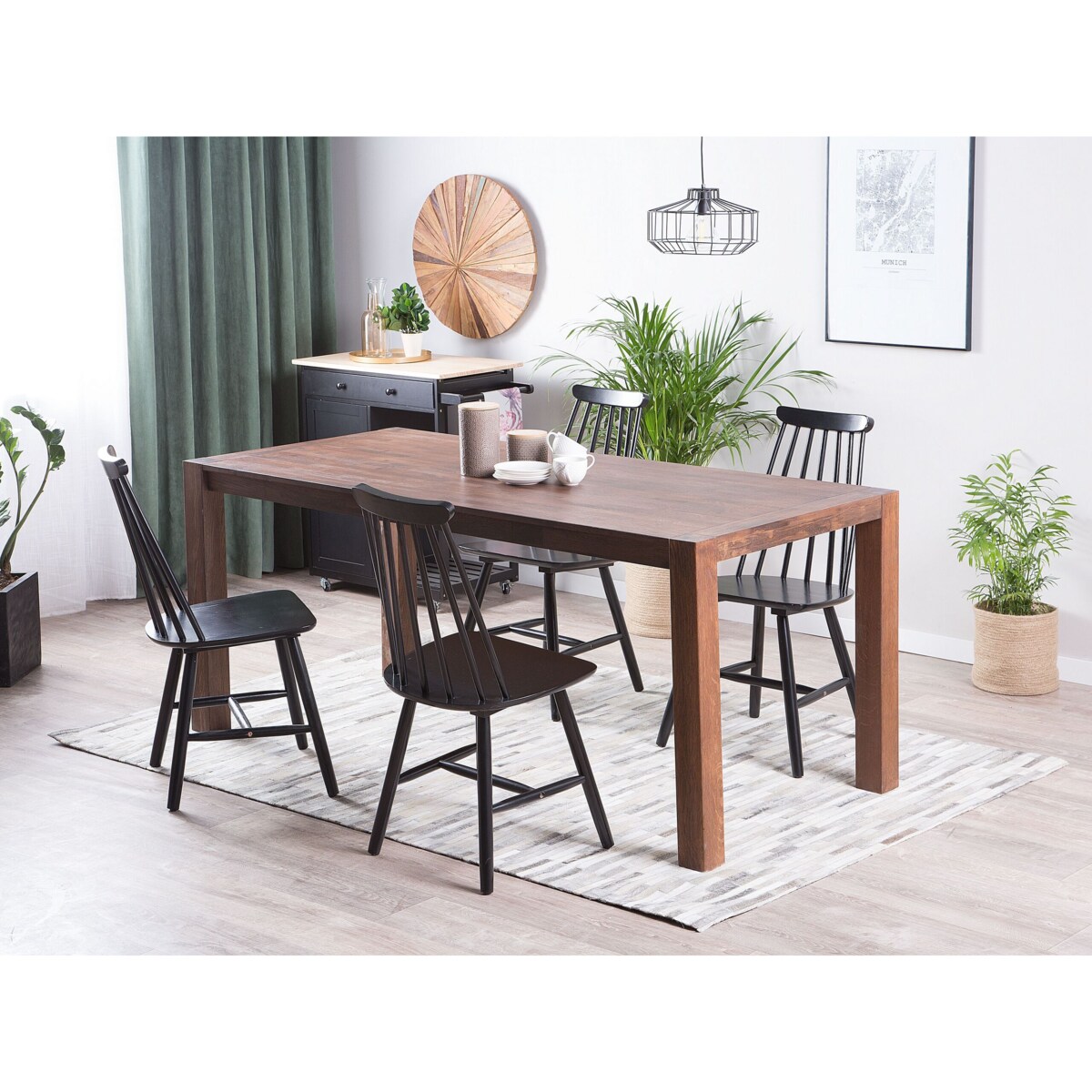 Stół do jadalni dębowy 180 x 85 cm ciemne drewno NATURA