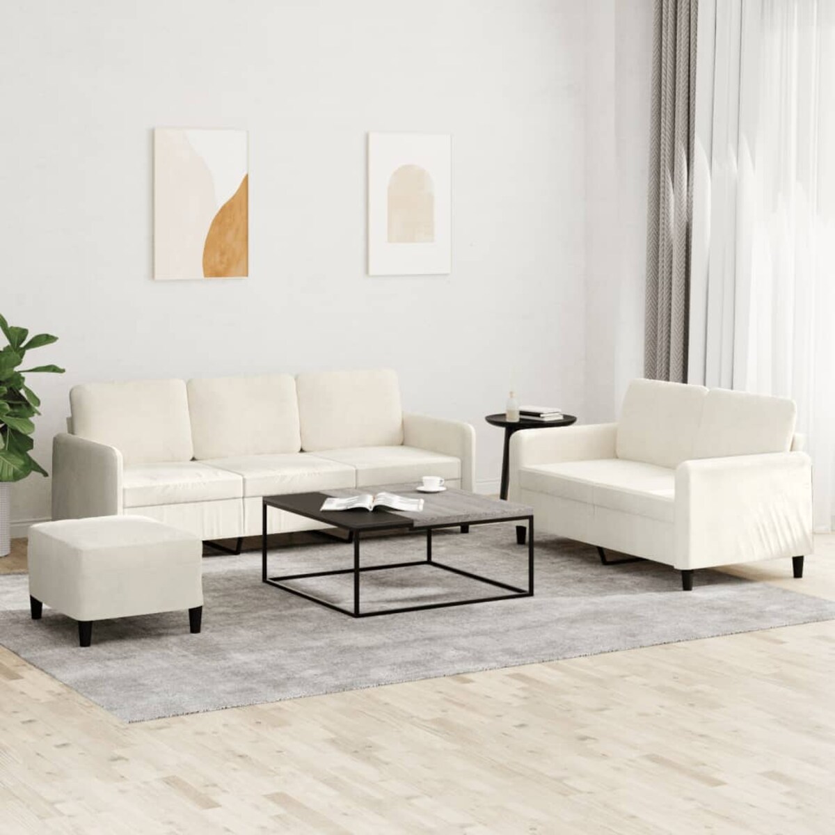 vidaXL 3-cz. komplet wypoczynkowy, kremowy, obity aksamitem