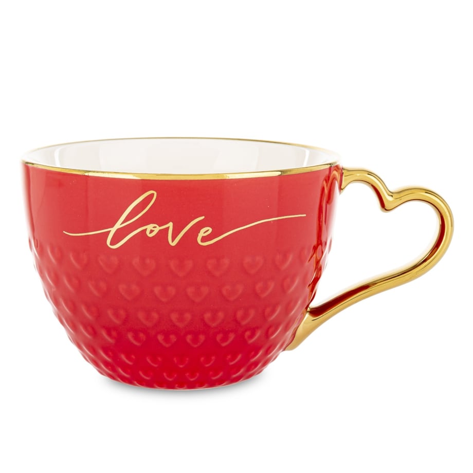Filiżanka porcelanowa 500 ml czerwono-złota 8,5x16x12 cm LOVE