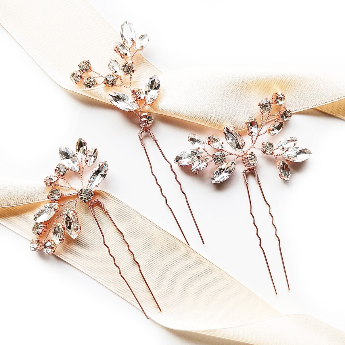 OZDOBY do włosów z cyrkoniami kryształkami różowe złoto 3 szt damski stroik