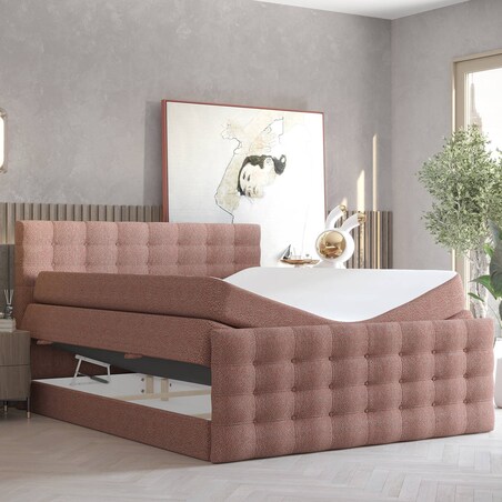 Łóżko kontynentalne STATE 180x200 z pojemnikiem, Czerwony, tkanina Grace 55