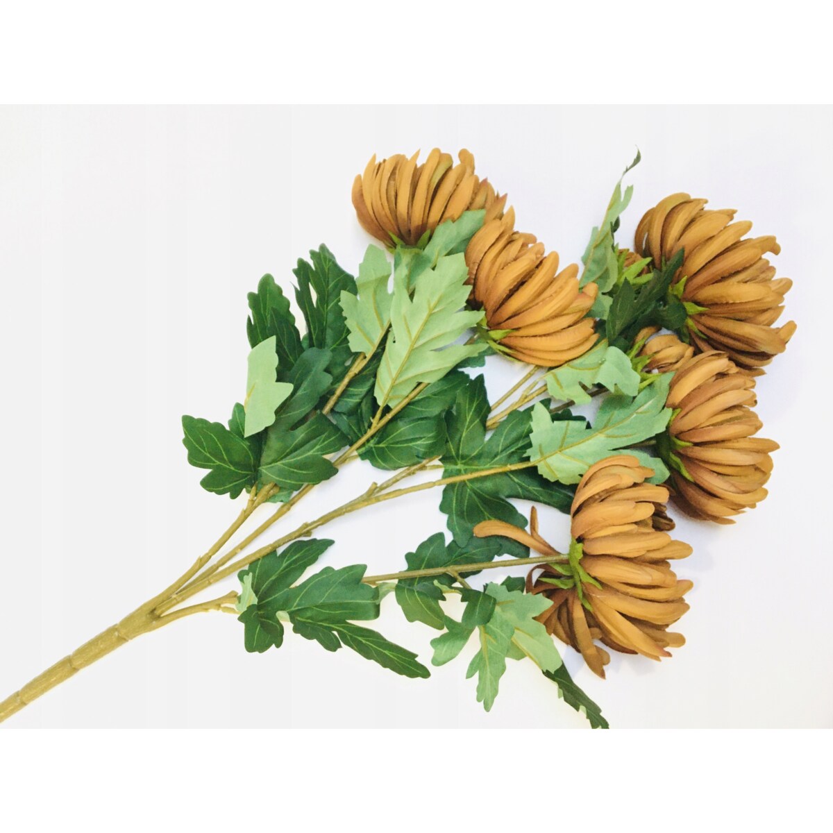 BUKIET DUŻY chryzantemy brązowe sztuczne LIŚCIE do flakonu na cmentarz grób