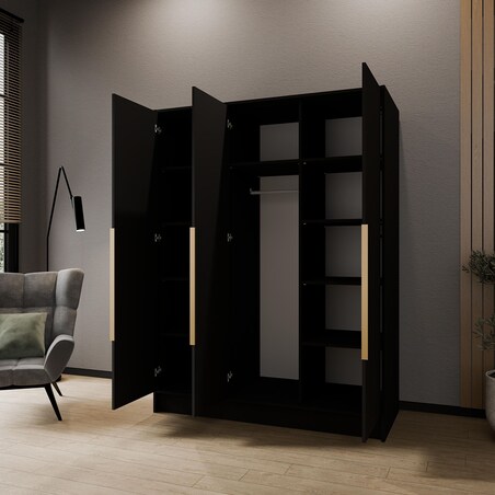 Szafa 150 gładka ORTO bez lustra ze złotymi uchwytami, czarna