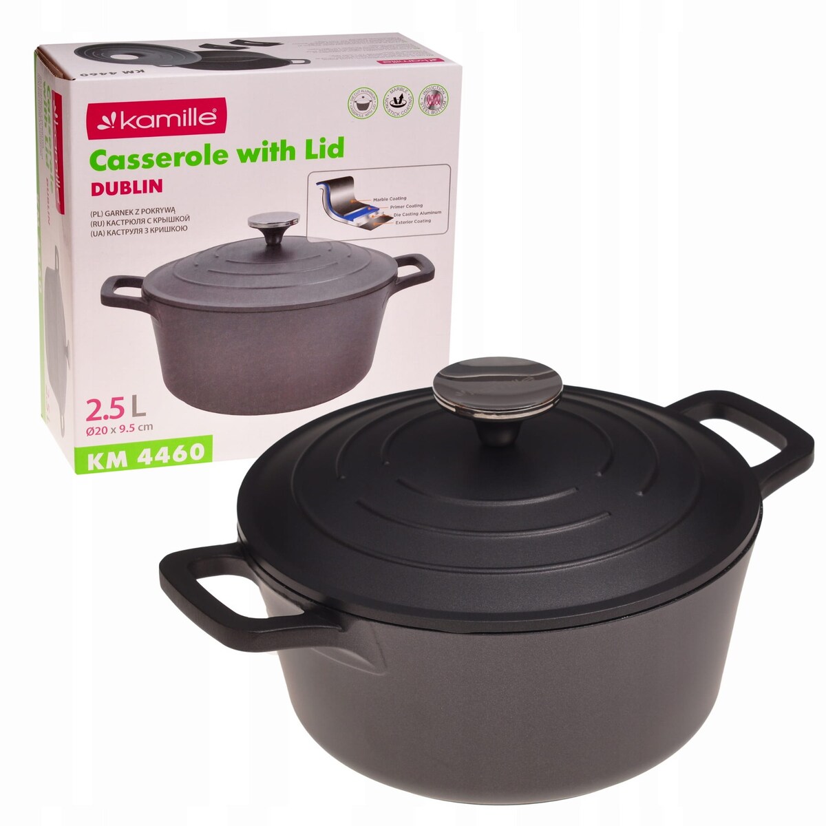 Garnek brytfanna kociołek z powłoką marmurową 2.5L KAMILLE