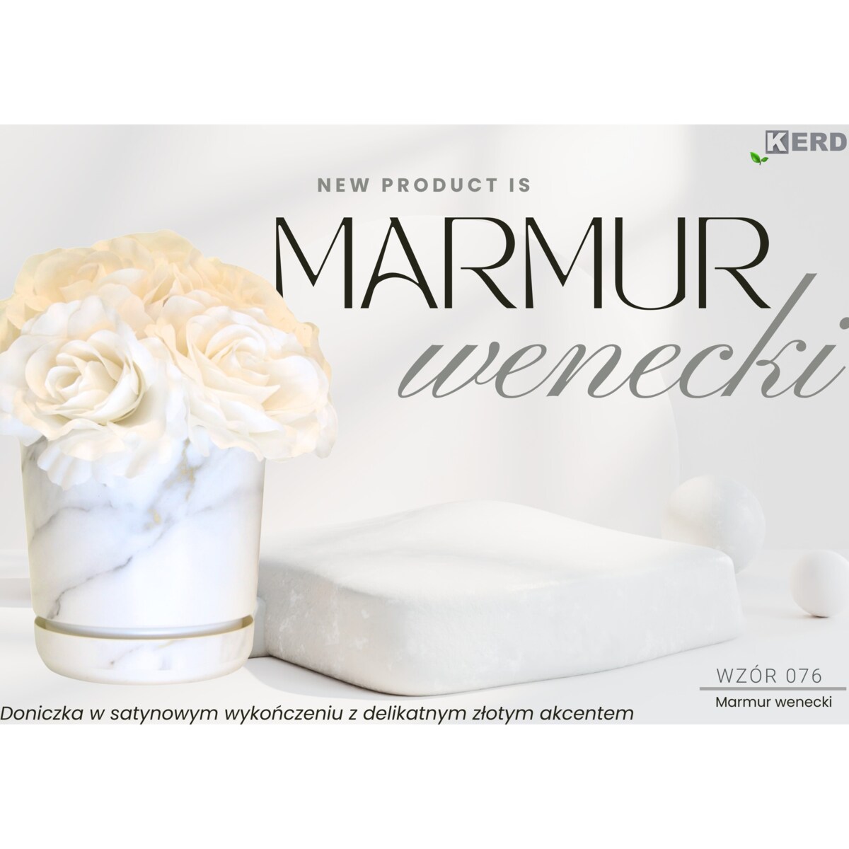 16 cm wzór MARMUR WENECKI Doniczka z podstawką biała + szare złote el. imitacja kamienia wykoń. satynowe matowe stiuk