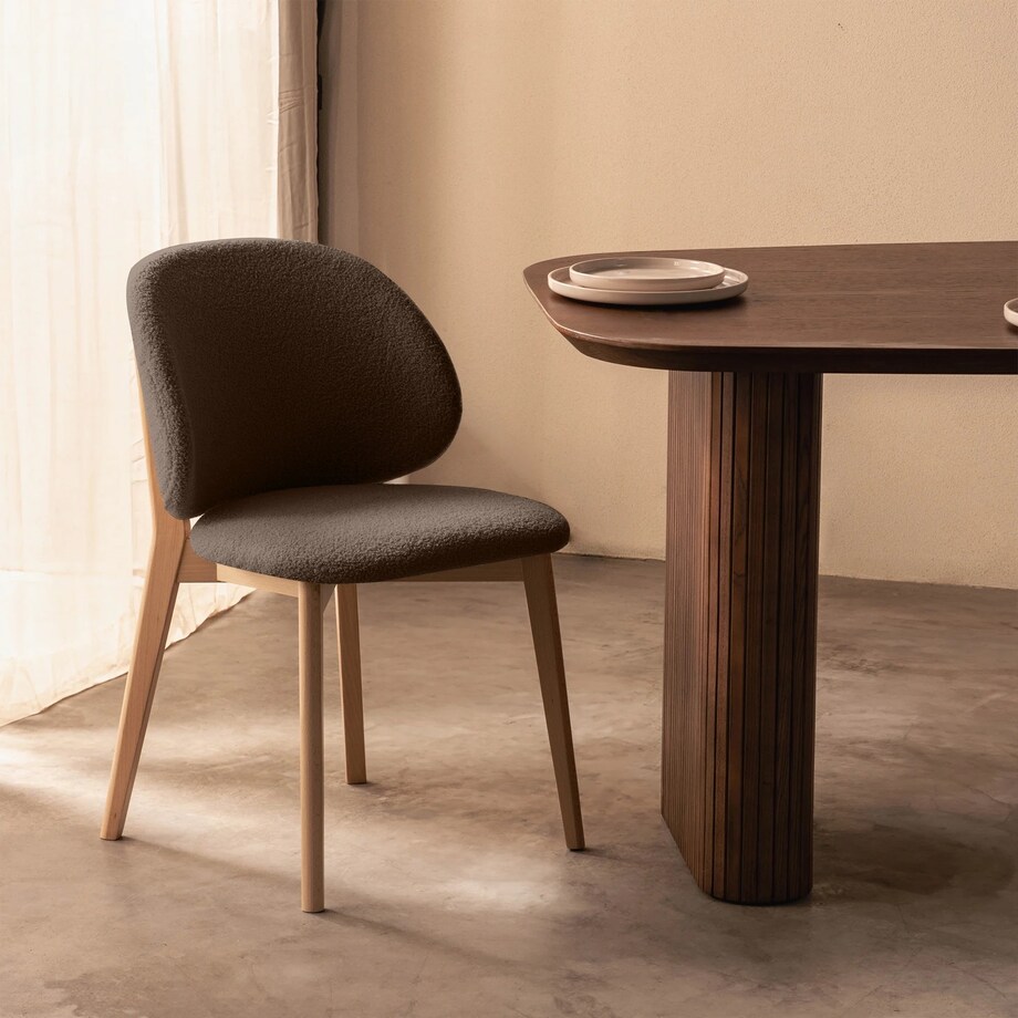 Krzesło SELMA -VII brązowe/buk/boucle 79x48x48 cm