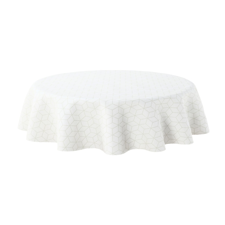 Obrus okrągły 130 x 130 cm wzór sześcianów na białym tle