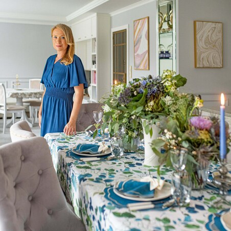 Bieżnik z motywem liści i ptaków Blue Sparrow – 50 × 220 cm