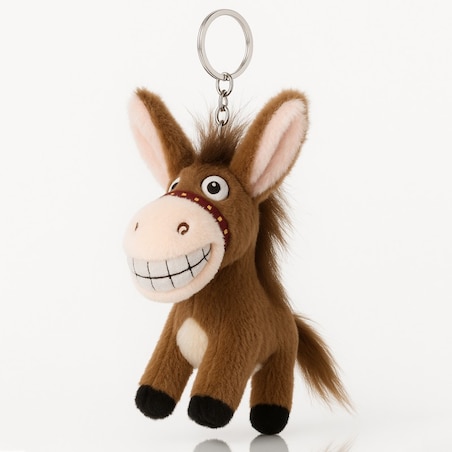Brelok do kluczy, pluszowy osiołek z ogonkiem brąz BRL381BR