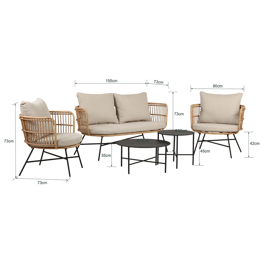 ZESTAW MEBLI OGRODOWYCH MARESOL Z 2 STOLIKAMI KAWOWYMI