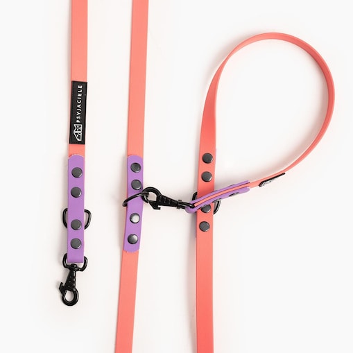 Smycz przepinana Biothane® dla psa lub kota "Coral with Lilac" - Rozmiar: L, Szerokość taśmy: 19mm