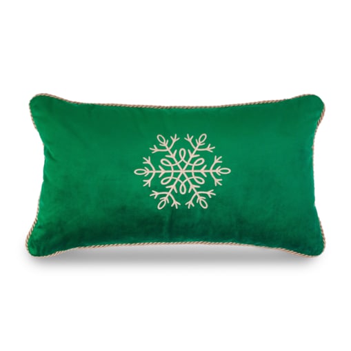 Welurowa zielona poduszka Snowflake 50x30 cm