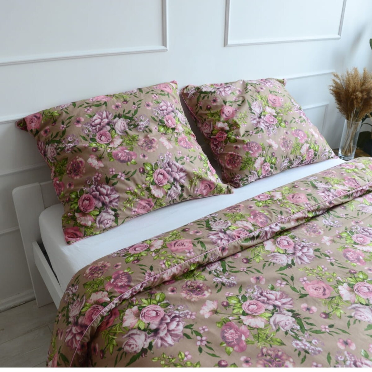 Pościel bawełniana różowe kwiaty 200x200 + 2x50x60