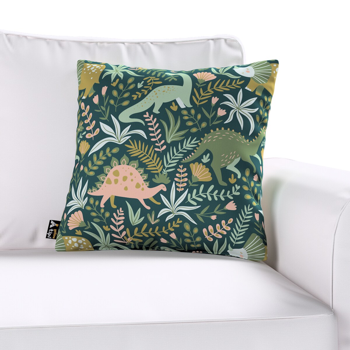 Poszewka Milly 50x50 dinozaury na zielonym tle