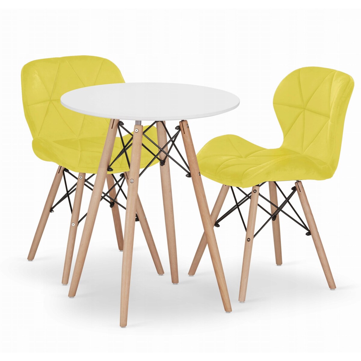 Zestaw Stół Do Jadalni Kuchni Salonu Biura Okrągły Todi 60 Biały + 2 Krzesła Lago Żółte