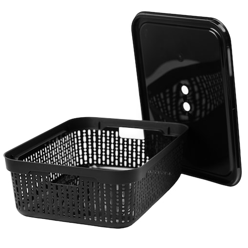 Koszyk Koszyczek Ażurowy XL Plastikowy Na Kosmetyki Do Łazienki Pojemnik Z Pokrywką Zamykany Z Dziurkami Czarny