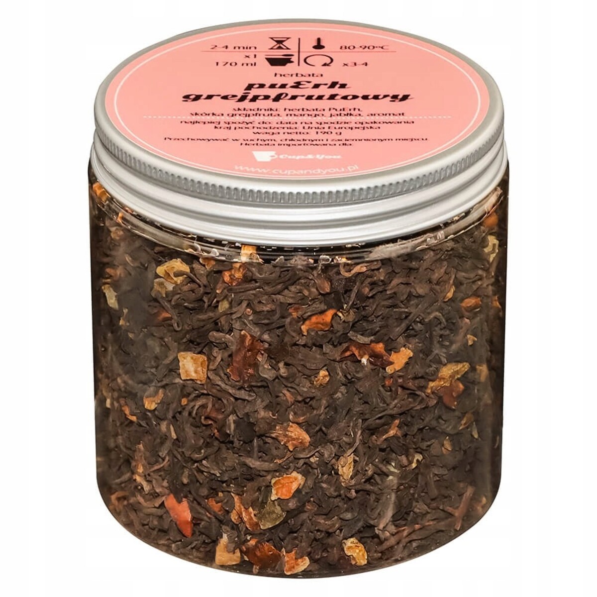 Herbata czerwona pu-erh GREJPFRUTOWY o smaku orzeźwiającego grejpfruta - herbata liściasta sypana mieszanka napar susz - gotowa na prezent upominek