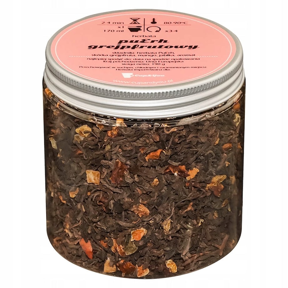 Herbata czerwona pu-erh GREJPFRUTOWY o smaku orzeźwiającego grejpfruta - herbata liściasta sypana mieszanka napar susz - gotowa na prezent upominek