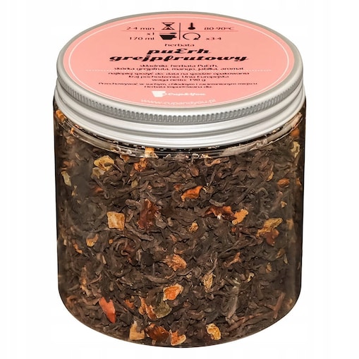 Herbata czerwona pu-erh GREJPFRUTOWY o smaku orzeźwiającego grejpfruta - herbata liściasta sypana mieszanka napar susz - gotowa na prezent upominek