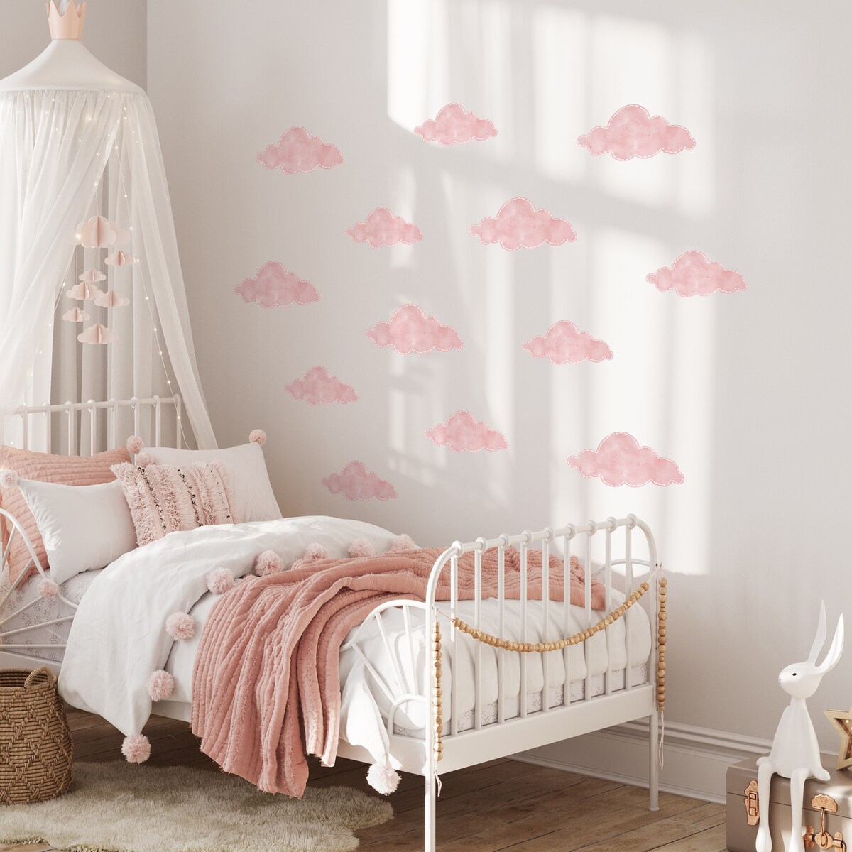 Naklejki Na Ścianę Dla Dzieci Różowe Chmury Pastelowe Chmurki Boho Zestaw 60x30cm