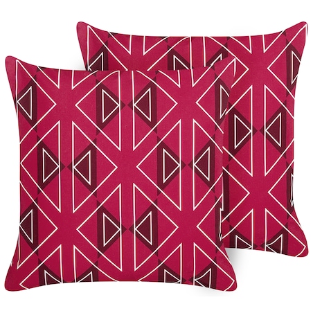Zestaw 2 poduszek ogrodowych MEZZANO Wzór geometryczny 45 x 45 cm Różowy