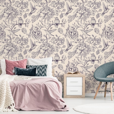 Tapeta do Sypialni Ptaki KOLIBRY Kwiaty